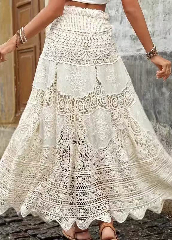 Bohemian Apricot Hollow Out Lace A Line Skirts Summer