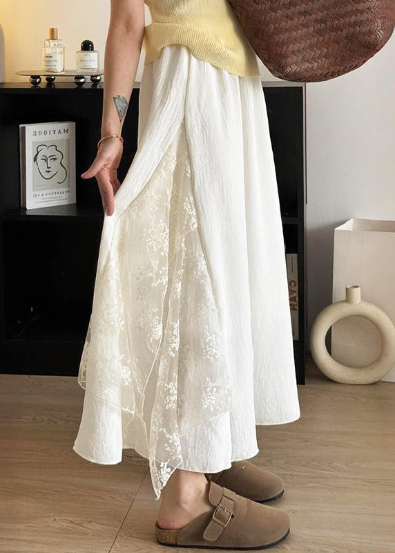 Bohemian Apricot Lace Patchwork Cotton Skirt Summer