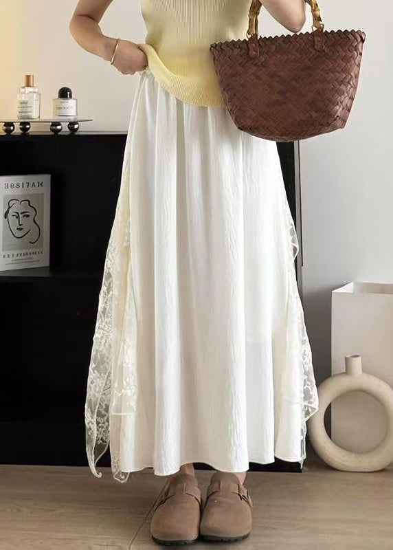 Bohemian Apricot Lace Patchwork Cotton Skirt Summer