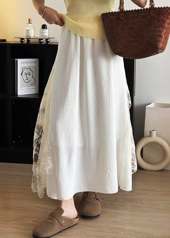 Bohemian Apricot Lace Patchwork Cotton Skirt Summer