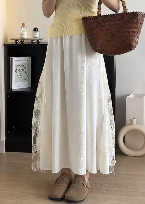 Bohemian Apricot Lace Patchwork Cotton Skirt Summer