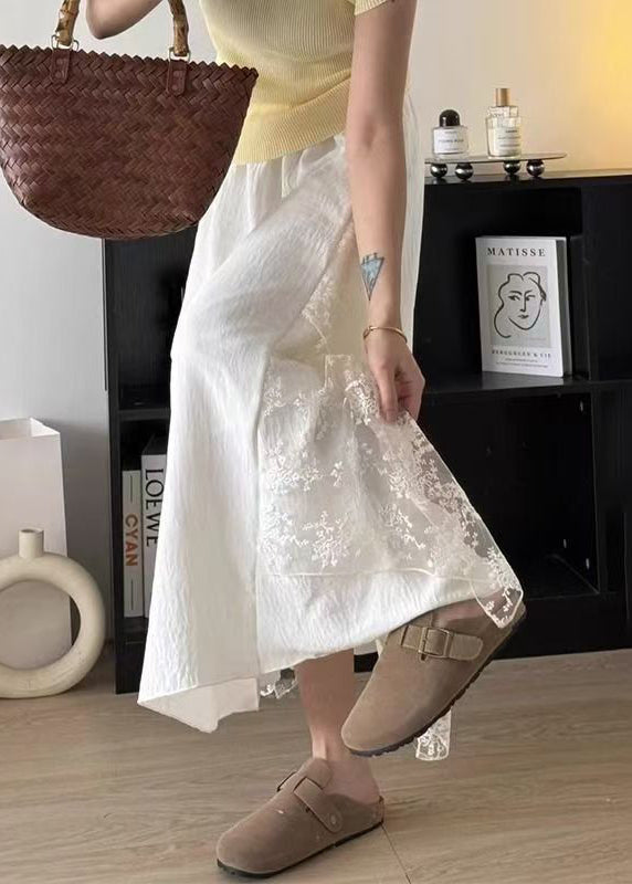 Bohemian Apricot Lace Patchwork Cotton Skirt Summer
