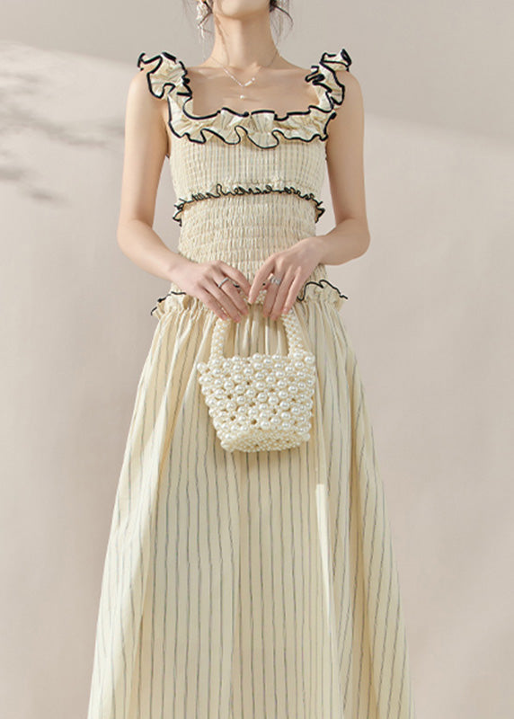 Bohemian Apricot Ruffled Patchwork Slim Long Dress Sleeveless