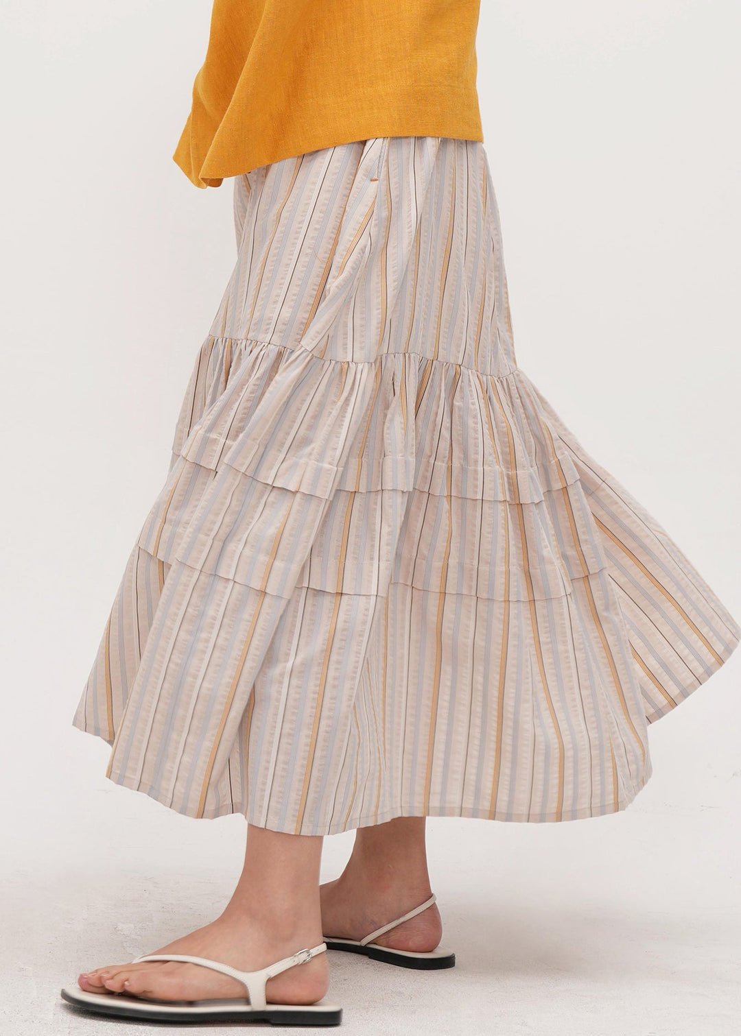 Bohemian Apricot Striped Patchwork Cotton Skirt Summer