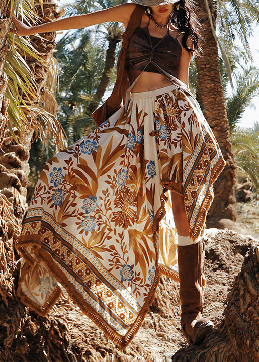 Bohemian Asymmetrical Print Cotton Tops Or Skirts Sleeveless