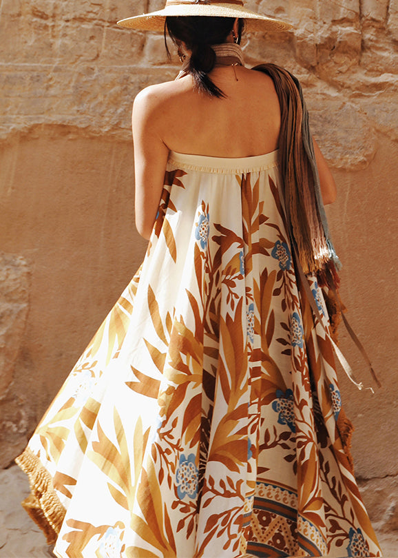 Bohemian Asymmetrical Print Cotton Tops Or Skirts Sleeveless