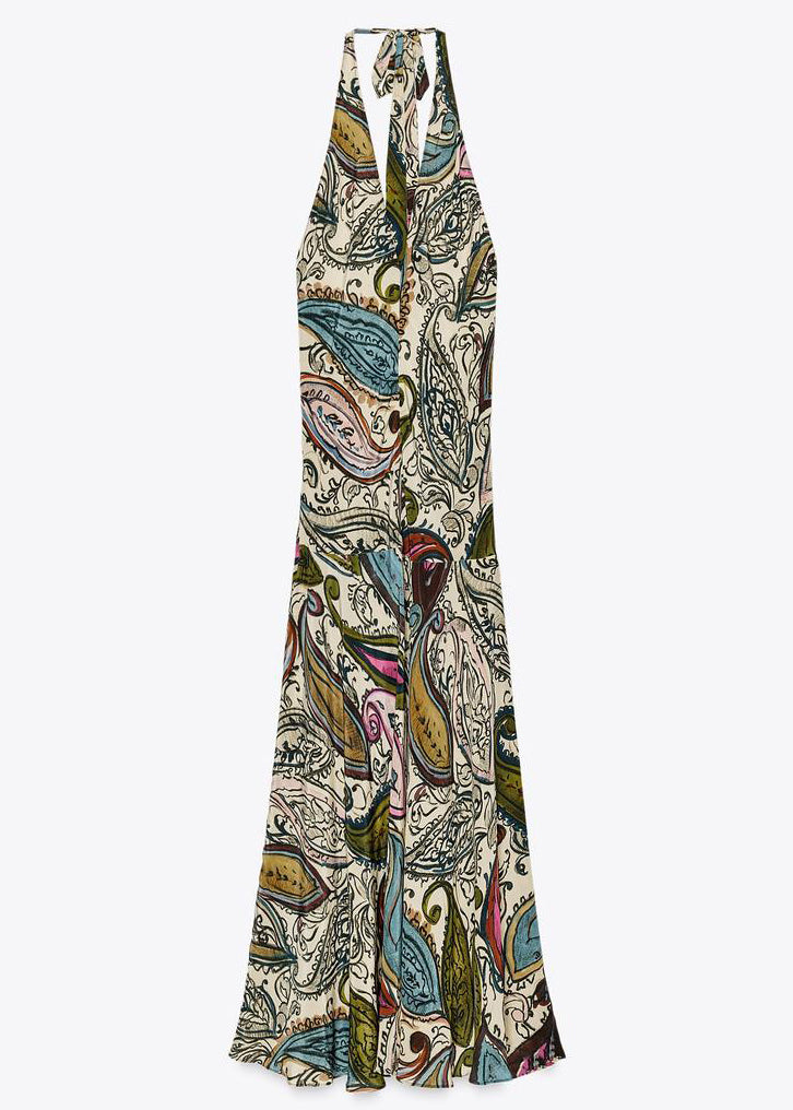 Bohemian Backless Print Lace Up Cotton Maxi Dress Sleeveless