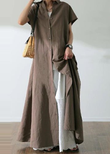 Bohemian Beige Oversized Cotton Shirt Dress Summer