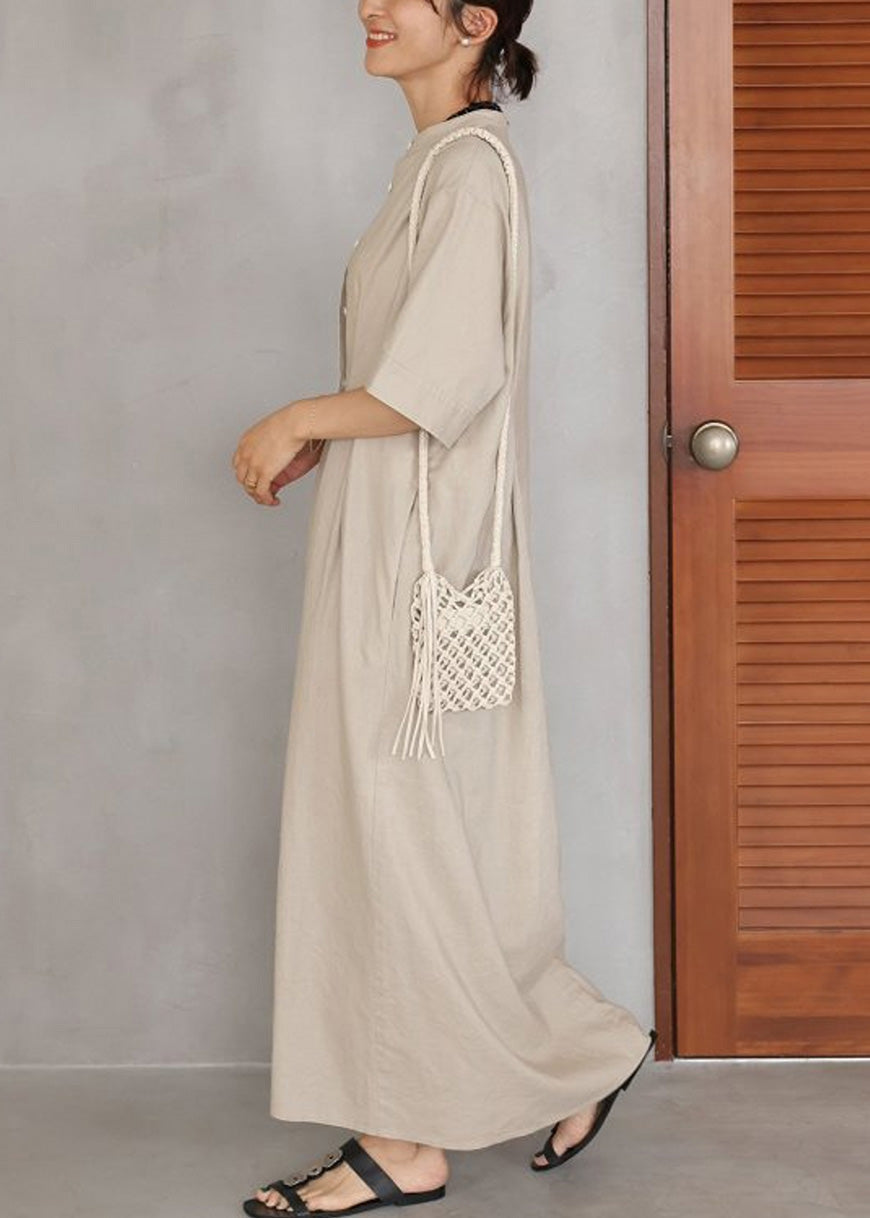 Bohemian Beige Oversized Linen Holiday Dress Summer