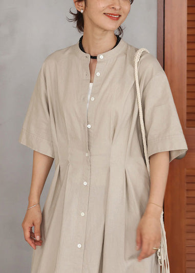 Bohemian Beige Oversized Linen Holiday Dress Summer