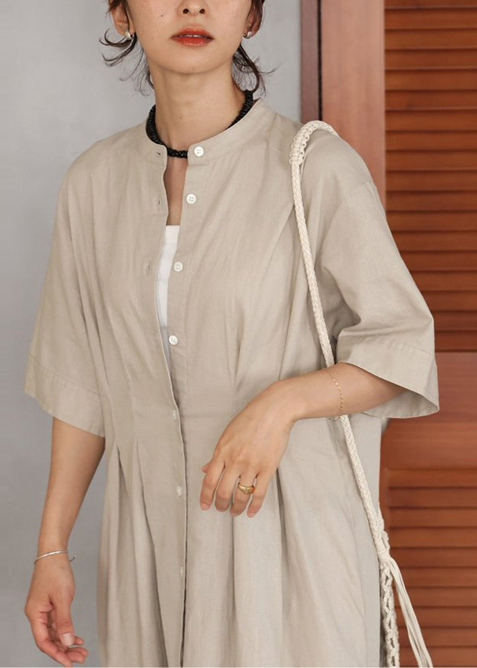 Bohemian Beige Oversized Linen Holiday Dress Summer