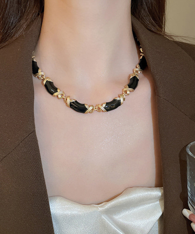 Bohemian Black Alloy Drip Glaze Gratuated Bead Necklace