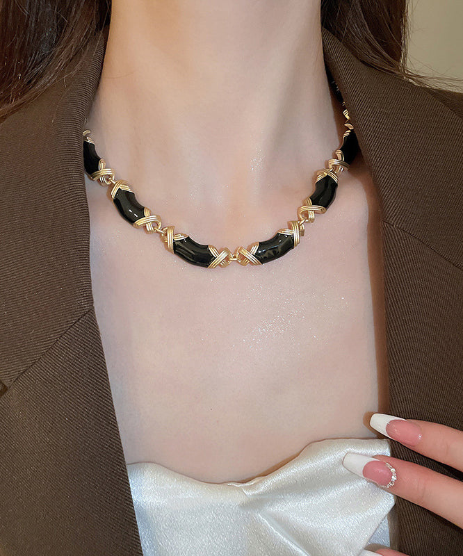 Bohemian Black Alloy Drip Glaze Gratuated Bead Necklace