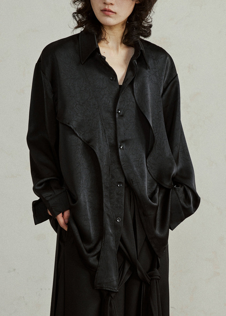 Bohemian Black Asymmetrical Button Top Lantern Sleeve