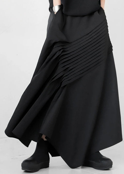Bohemian Black Asymmetrical Wrinkled Cotton Skirt Fall