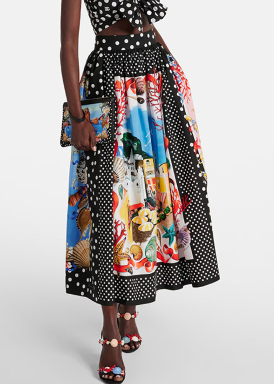 Bohemian Black Dot Print Pockets Cotton Skirts Summer