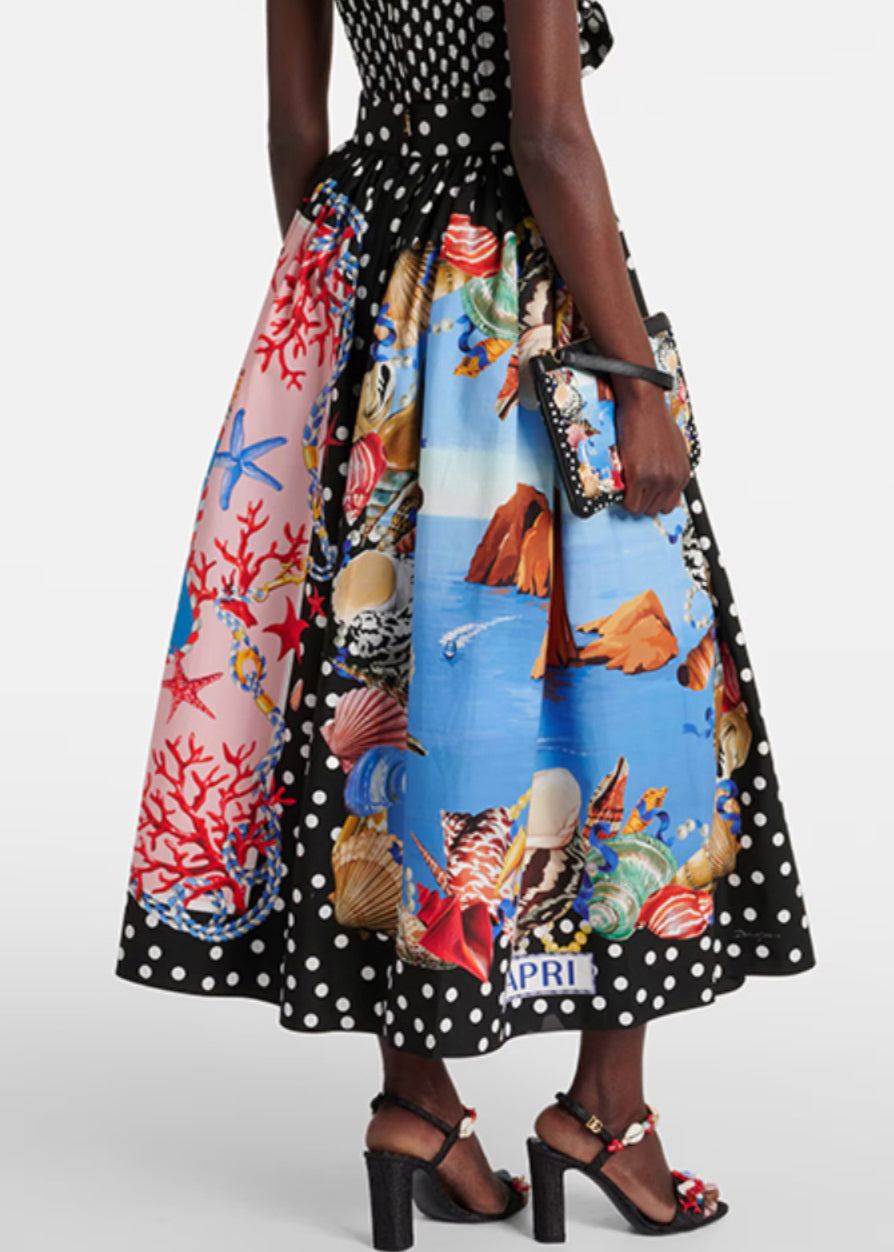 Bohemian Black Dot Print Pockets Cotton Skirts Summer