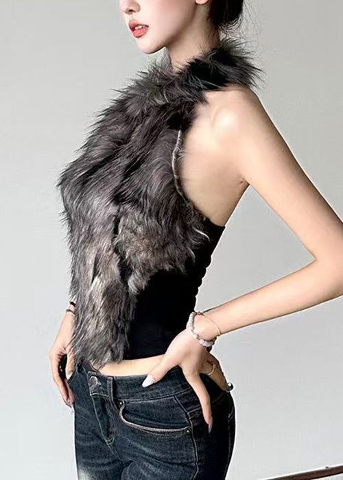 Bohemian Black Hollow Out Fluffy Patchwork Tanks Sleeveless