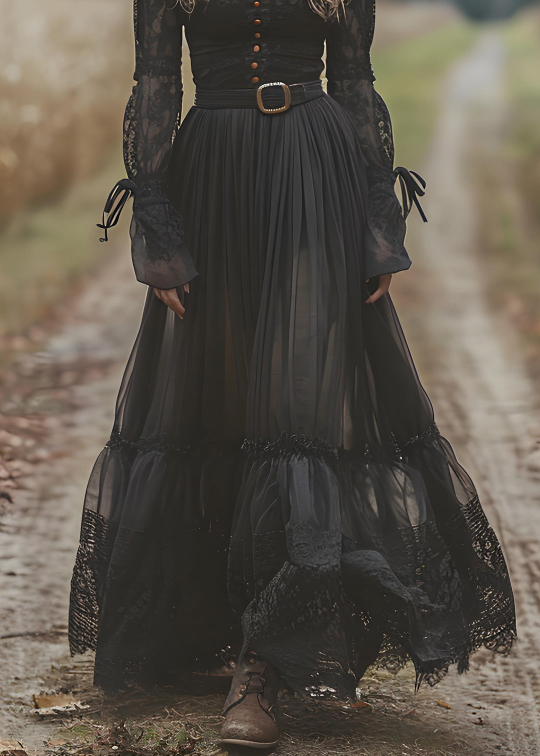 Bohemian Black Lace Patchwork Wrinkled Cotton Maxi Dresses Spring