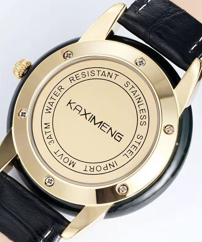 Bohemian Black Leather Alloy Zircon Inlaid Jade Tempered Glass Waterproof Watch