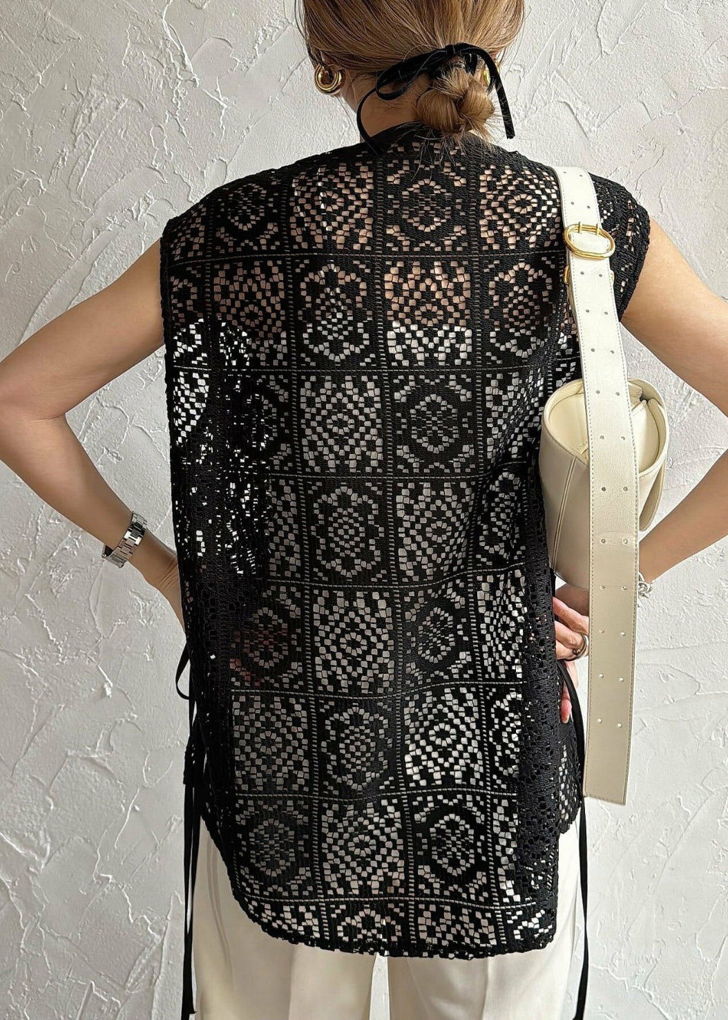 Bohemian Black Oversized Hollow Out Lace Tops Sleeveless