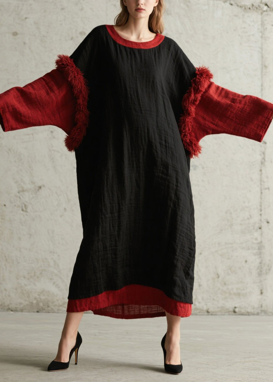 Bohemian Black Oversized Patchwork Faux Fur Maxi Dresses Fall