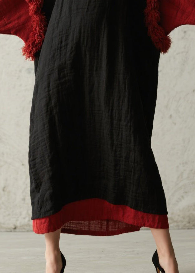 Bohemian Black Oversized Patchwork Faux Fur Maxi Dresses Fall