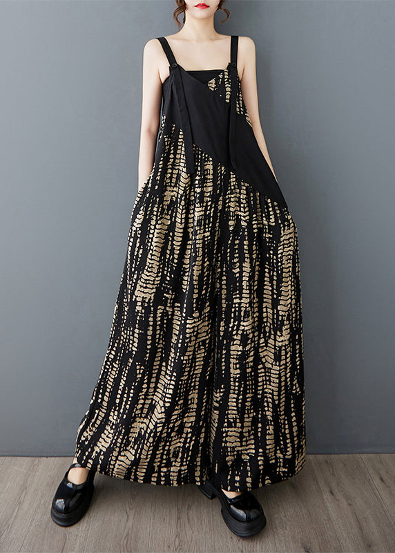 Bohemian Black Oversized Patchwork Print Cotton Jumpsuit Summer