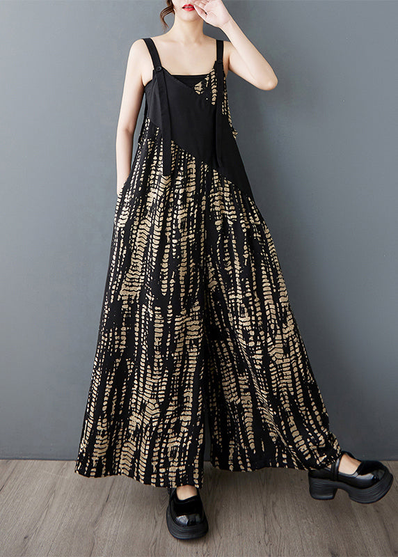 Bohemian Black Oversized Patchwork Print Cotton Jumpsuit Summer