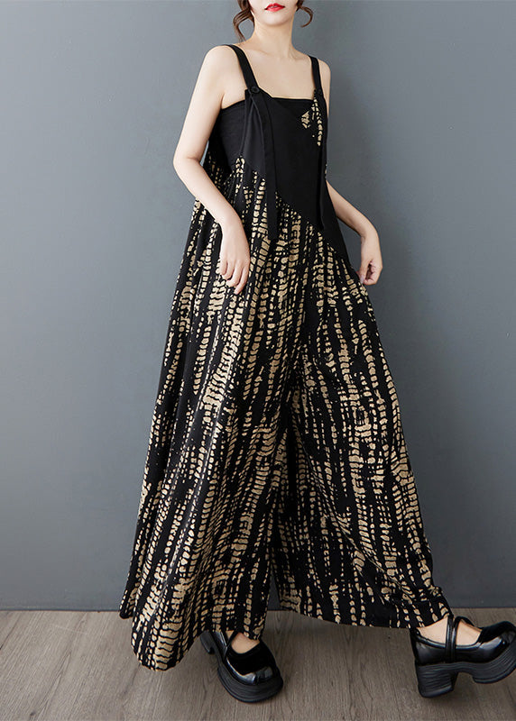 Bohemian Black Oversized Patchwork Print Cotton Jumpsuit Summer