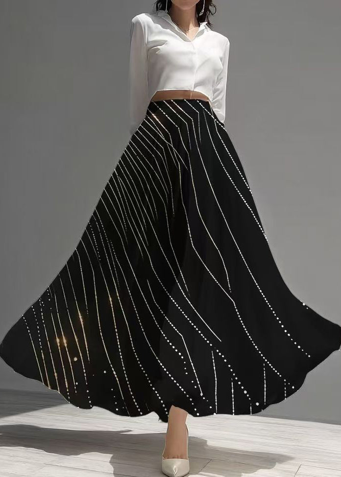 Bohemian Black Print Exra Large Hem Chiffon Skirts Summer