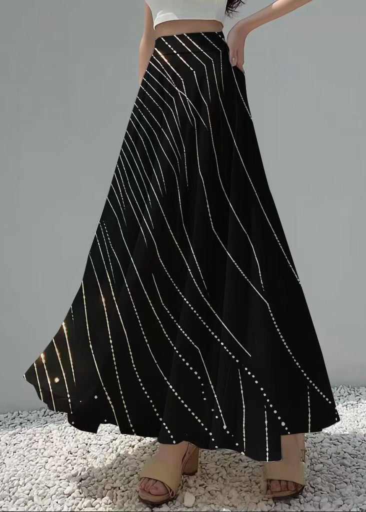 Bohemian Black Print Exra Large Hem Chiffon Skirts Summer