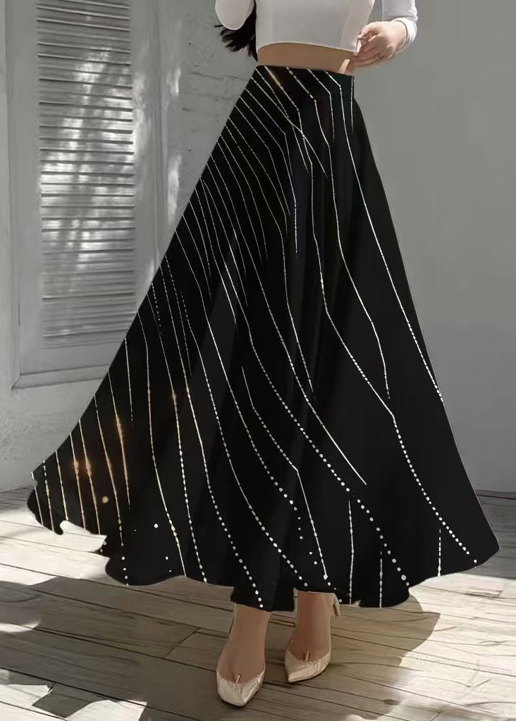 Bohemian Black Print Exra Large Hem Chiffon Skirts Summer