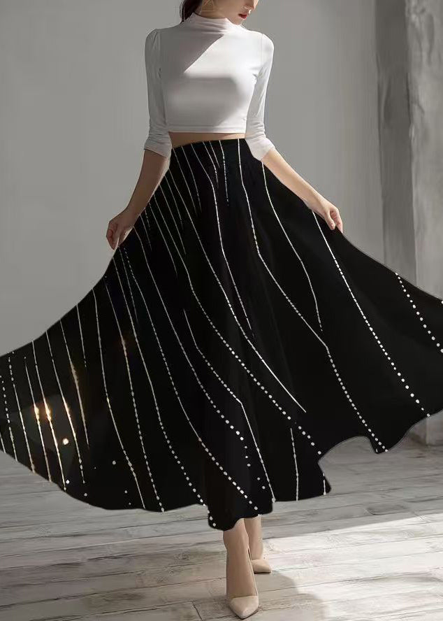 Bohemian Black Print Exra Large Hem Chiffon Skirts Summer