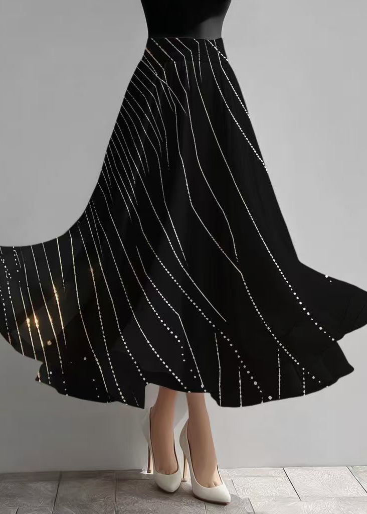 Bohemian Black Print Exra Large Hem Chiffon Skirts Summer