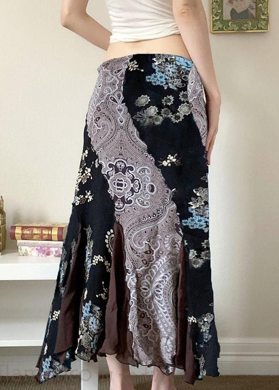 Bohemian Black Print Patchwork Cotton Skirts Summer