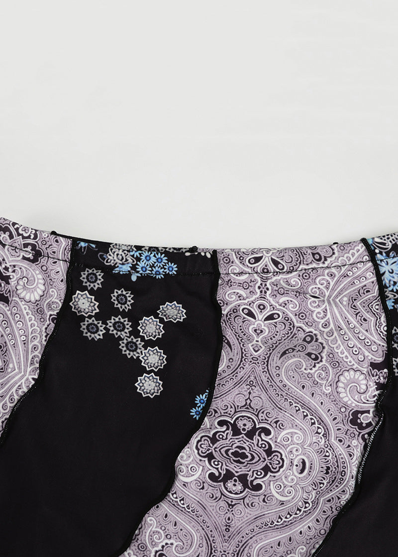 Bohemian Black Print Patchwork Cotton Skirts Summer