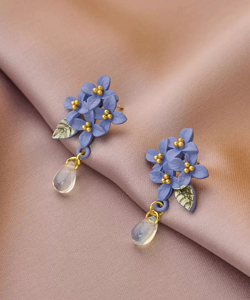 Bohemian Blue Alloy Floral Leaf Water Drop Tasse Drop Earrings
