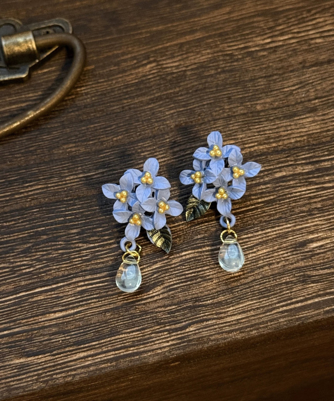 Bohemian Blue Alloy Floral Leaf Water Drop Tasse Drop Earrings