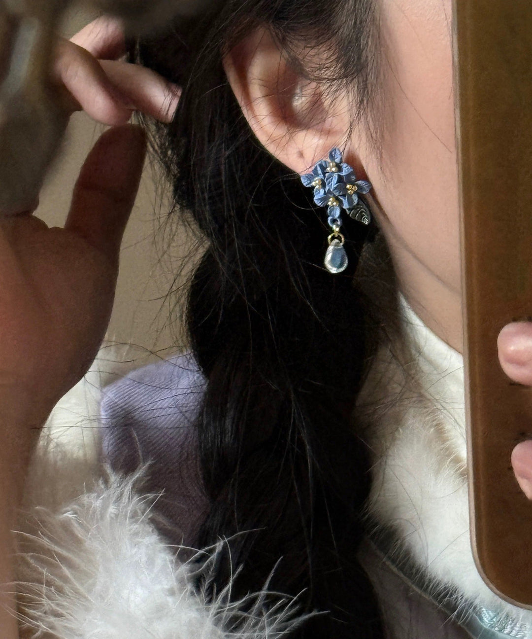 Bohemian Blue Alloy Floral Leaf Water Drop Tasse Drop Earrings