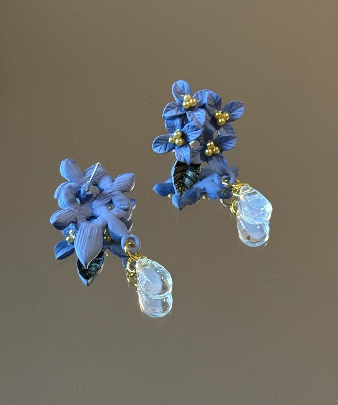 Bohemian Blue Alloy Floral Leaf Water Drop Tasse Drop Earrings