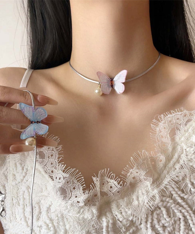 Bohemian Blue Alloy Pearl Butterfly Princess Necklace