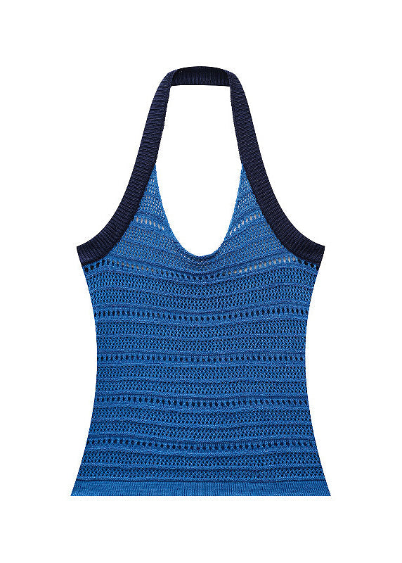 Bohemian Blue Backless Hollow Out Knit Top Summer