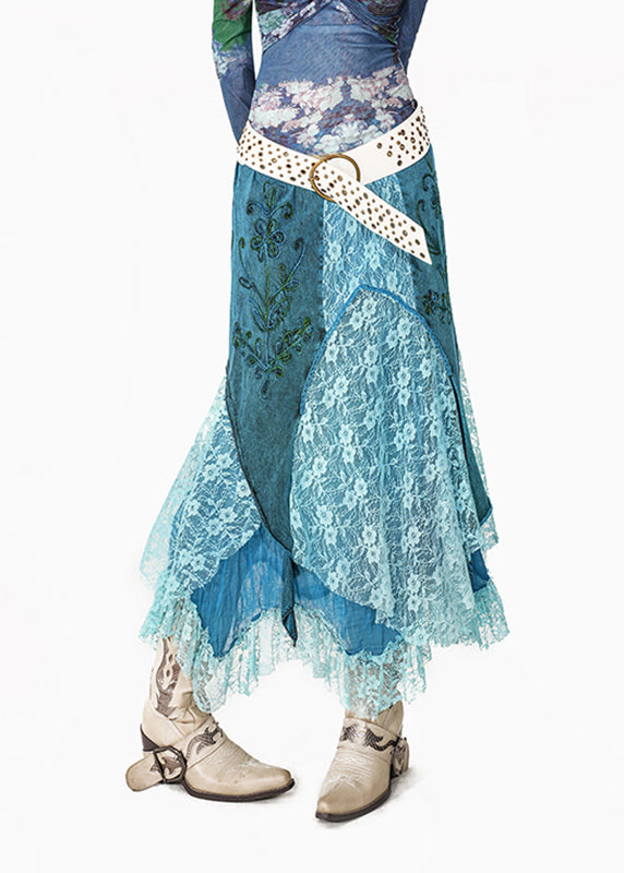 Bohemian Blue Lace Patchwork A Line Skirts