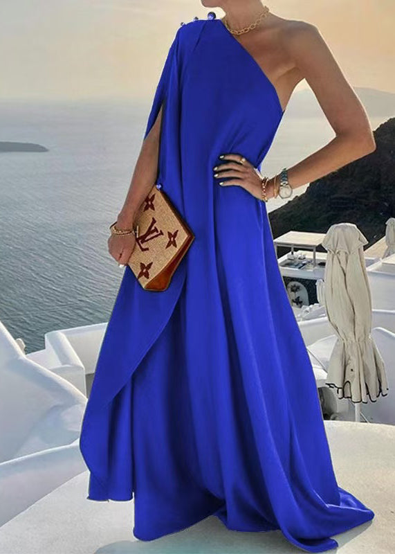 Bohemian Blue One Shoulder Asymmetrical Design Vestidos Dress