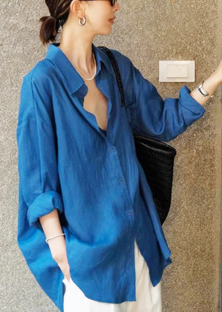 Bohemian Blue Oversized Cotton Shirt Fall