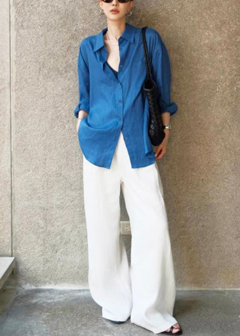 Bohemian Blue Oversized Cotton Shirt Fall