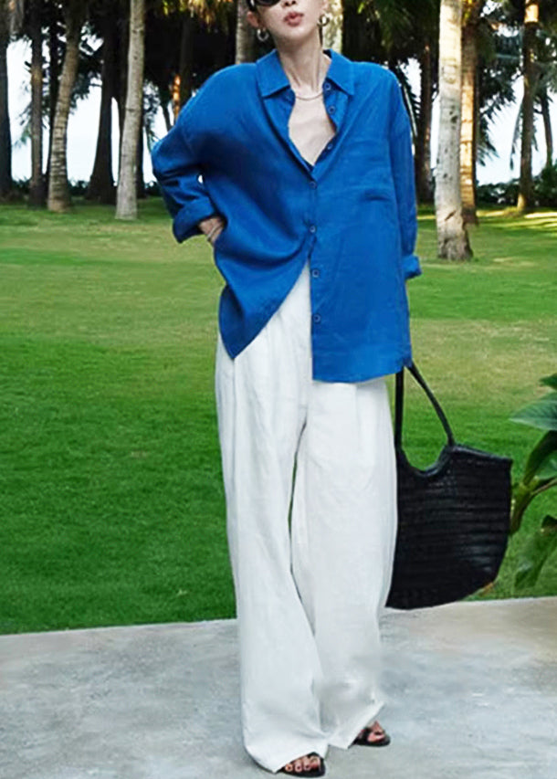 Bohemian Blue Oversized Cotton Shirt Fall