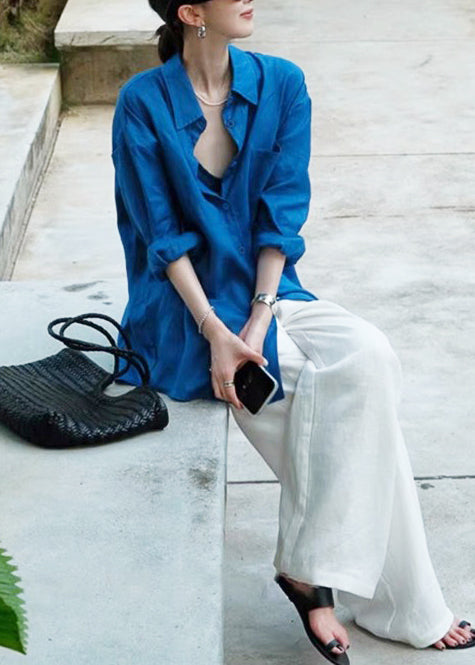 Bohemian Blue Oversized Cotton Shirt Fall