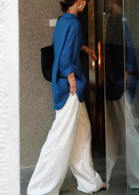 Bohemian Blue Oversized Cotton Shirt Fall